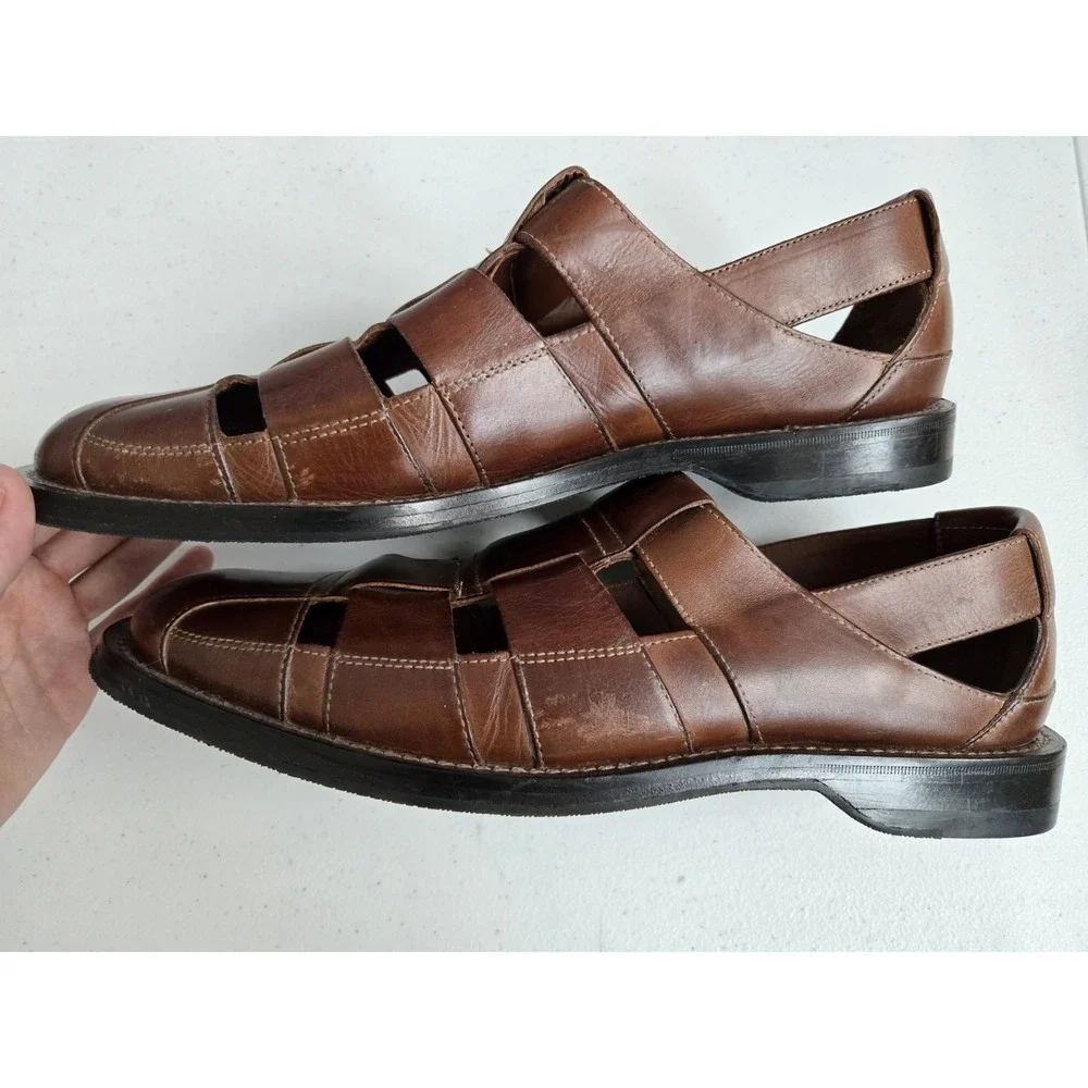 Cole Haan Men's Size 11M Brown‎ Leather Basket Fisherman Sandle Slip On